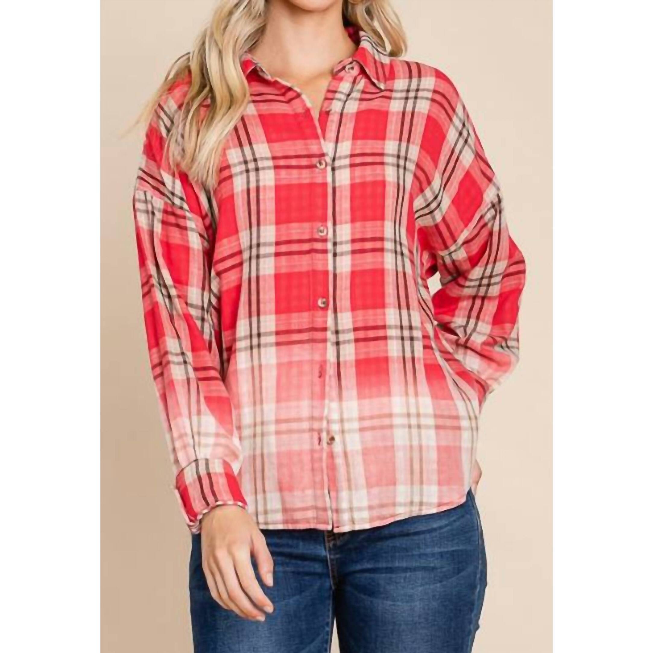 New Vanilla Bay Adhara Button Down Shirt In Red